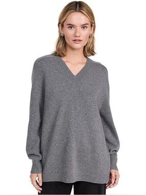 Vince Side Slit V-Neck Tunic Sweater in Grey M